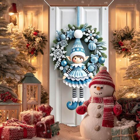 IVN Snow Friends Group شريط أحمر غطاء باب أخضر لتزيين 71 × 35 في لافتة العطلات، خلفية صورة مشرقة وودية للاستخدام الداخلي والخارجي لديكورات حفلات الباب الأمامي in Kuwait