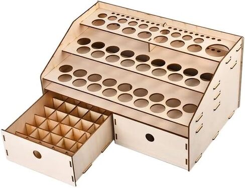 Organizador de madera para manualidades, estante de exhibición de botellas de pintura, soporte de pinceles, herramienta de modelo de almacenamiento - (Color: wood color) in Saudi Arabia