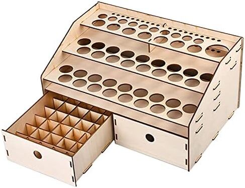 Organizador de madera para manualidades, estante de exhibición de botellas de pintura, soporte de pinceles, herramienta de modelo de almacenamiento - (Color: wood color) in Saudi Arabia