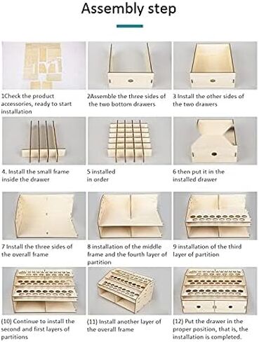 Organizador de madera para manualidades, estante de exhibición de botellas de pintura, soporte de pinceles, herramienta de modelo de almacenamiento - (Color: wood color) in Saudi Arabia