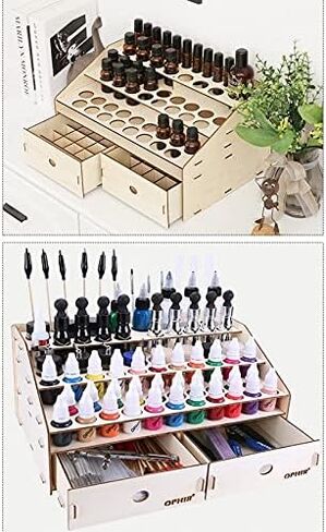 Organizador de madera para manualidades, estante de exhibición de botellas de pintura, soporte de pinceles, herramienta de modelo de almacenamiento - (Color: wood color) in Saudi Arabia