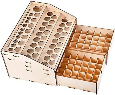 Organizador de madera para manualidades, estante de exhibición de botellas de pintura, soporte de pinceles, herramienta de modelo de almacenamiento - (Color: wood color) in Saudi Arabia