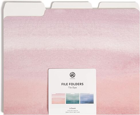 U Brands Moroccan File Folders, Office Supplies, 1/3-Cut Tabs in Assorted Positions, Letter Size, Black and White, 9 Count in Kuwait