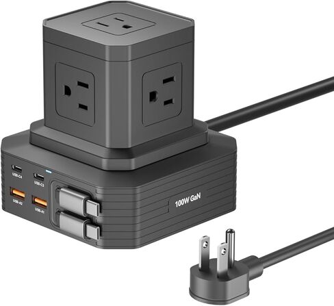 Surge Protector Power Strip Tower Desktop Charging Station, 6.6Ft Extension Cord with 5 AC Outlets 8 USB Ports（4 USB C ） Power Tower Overload Protection for Home Office Dorm Room in Kuwait