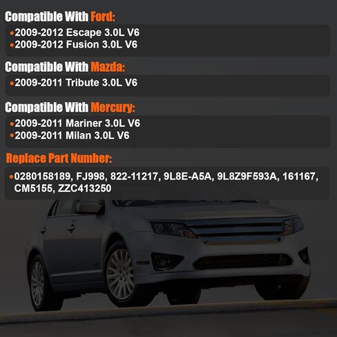 2009-2012 6 قطعة حاقن الوقود متوافق مع Ford Escape Fusion 2009-2012، من أجل Mazda Tribute 2009-2011، من أجل Mercury Mariner Milan 2009-2011 3.0L V6 استبدال 0280158189 FJ998 822-11217 in Kuwait