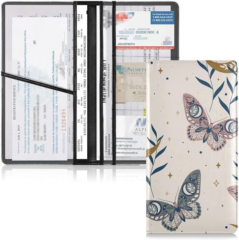 حامل بطاقة تسجيل السيارة والتأمين من ALAZA، صندوق قفازات السيارة Boho Magic Butterfly Star، منظم حافظة وثائق السيارات الورقية in Saudi Arabia