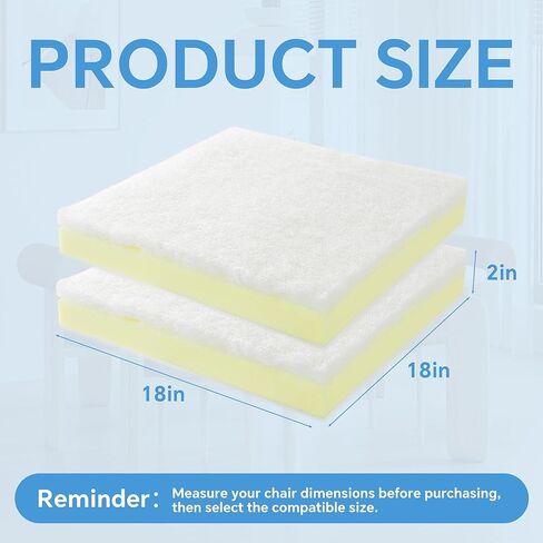 استبدال وسادة إسفنجية للكرسي من BALAPET مكونة من قطعتين، إسفنج تنجيد عالي الكثافة مع البوليستر، وسادة كرسي قابلة للقص DIY إسفنجة مربعة لكراسي الطعام وحشوة الأرائك (20 * 20 * 2 بوصة) in Kuwait