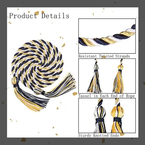 10 قطع من حبال الشرف للتخرج مع شرابات من البوليستر المجدول لتزيين حفلات التخرج مقاس 68 بوصة (أبيض وذهبي وأزرق داكن) in Kuwait