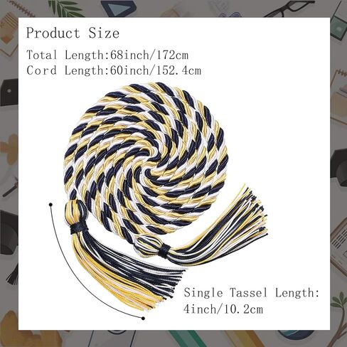 10 قطع من حبال الشرف للتخرج مع شرابات من البوليستر المجدول لتزيين حفلات التخرج مقاس 68 بوصة (أبيض وذهبي وأزرق داكن) in Kuwait