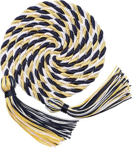 10 قطع من حبال الشرف للتخرج مع شرابات من البوليستر المجدول لتزيين حفلات التخرج مقاس 68 بوصة (أبيض وذهبي وأزرق داكن) in Kuwait