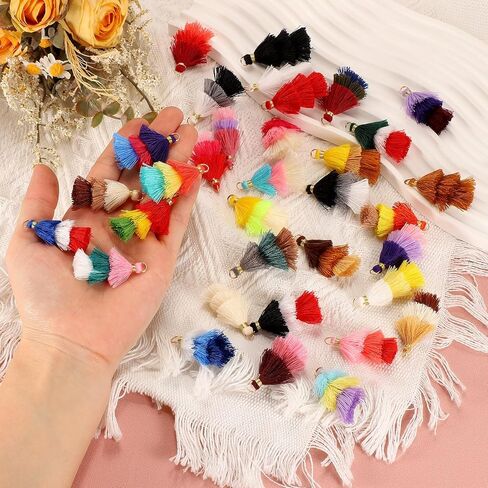 uxcell 20Pcs Tri-Layered Mini Tassels, Solid Color Tassel Trim, 1.57 Inch Length Decorative Trim, Fringe Ribbon with Jump Rings for DIY Keychain Crafts Decorations, Red in Saudi Arabia