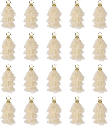uxcell 20Pcs Tri-Layered Mini Tassels, Solid Color Tassel Trim, 1.57 Inch Length Decorative Trim, Fringe Ribbon with Jump Rings for DIY Keychain Crafts Decorations, Red in Saudi Arabia