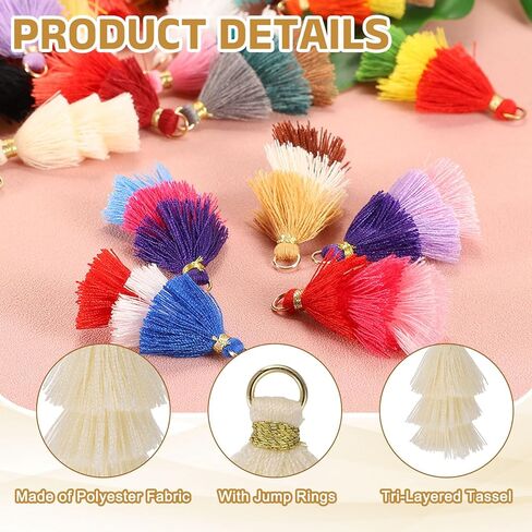 uxcell 20Pcs Tri-Layered Mini Tassels, Solid Color Tassel Trim, 1.57 Inch Length Decorative Trim, Fringe Ribbon with Jump Rings for DIY Keychain Crafts Decorations, Red in Saudi Arabia