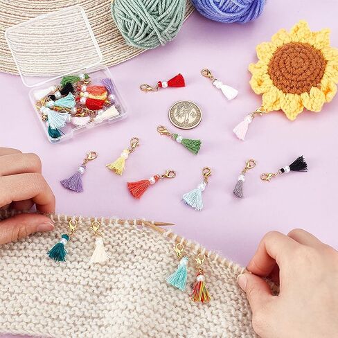 AHANDMAKER 28Pcs 14 Colors Mini Tassel with Lobster Clasp, 28Pcs Clip on Charm Craft Tassels with Imitation Pearl for Bracelets Jewelry Making Key Chain and Craft Supplies in Kuwait