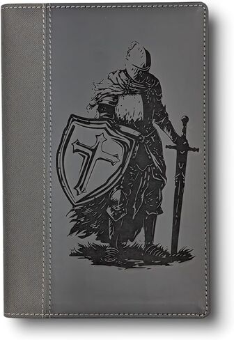 Personalized Large Print NIV Bible | Armor of God Knight and Custom Name Engraved on the Cover | Black Gray Leathersoft Custom Engraved Bible | Personalized Baptism Gift and Religious Keepsake in Saudi Arabia