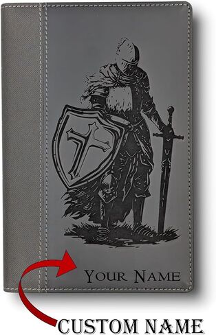 Personalized Large Print NIV Bible | Armor of God Knight and Custom Name Engraved on the Cover | Black Gray Leathersoft Custom Engraved Bible | Personalized Baptism Gift and Religious Keepsake in Saudi Arabia