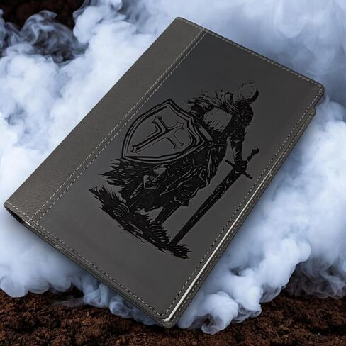 Personalized Large Print NIV Bible | Armor of God Knight and Custom Name Engraved on the Cover | Black Gray Leathersoft Custom Engraved Bible | Personalized Baptism Gift and Religious Keepsake in Saudi Arabia