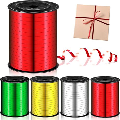 Civaner 4 Rolls 1750 Yards Christmas Curly Ribbon String Ribbons Metallic Gold Silver Red Green Shiny Ribbons for Gift Wrapping Holiday Decoration in Saudi Arabia