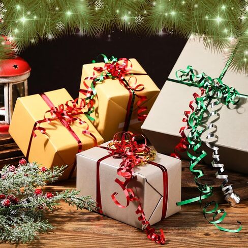 Civaner 4 Rolls 1750 Yards Christmas Curly Ribbon String Ribbons Metallic Gold Silver Red Green Shiny Ribbons for Gift Wrapping Holiday Decoration in Saudi Arabia