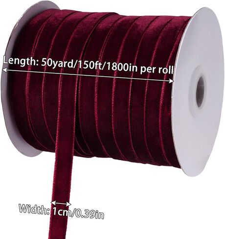 50 Yards Burgundy Velvet Ribbon 3/8 Inch for Gift Wrapping Wedding Flower Bouquets Wreath Bow DIY Project Making (Burgundy) in Saudi Arabia