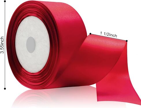 1 Roll Red Satin Ribbon 1-1/2 Inchx25 Yds - Vibrant Double-Faced Fabric for Christmas Gifts, Wedding Bows, Valentine's Day Decor Party Decorations in Saudi Arabia