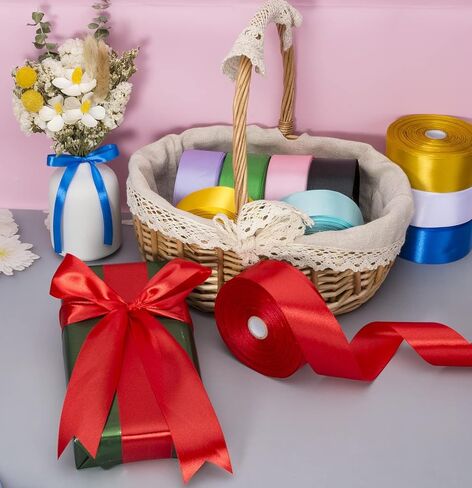 1 Roll Red Satin Ribbon 1-1/2 Inchx25 Yds - Vibrant Double-Faced Fabric for Christmas Gifts, Wedding Bows, Valentine's Day Decor Party Decorations in Saudi Arabia