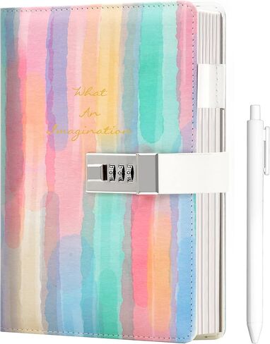 CAGIE Diary with Lock for Girls Age 8-12,Birthday Gifts for 9 10 11 12 Year Old Girls, Tie Dye Design 192 Pages Diary with Pen, 5.7 x 8.5 Inch Journal with Lock for Women Girl,White in Saudi Arabia