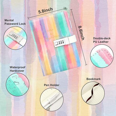 CAGIE Diary with Lock for Girls Age 8-12,Birthday Gifts for 9 10 11 12 Year Old Girls, Tie Dye Design 192 Pages Diary with Pen, 5.7 x 8.5 Inch Journal with Lock for Women Girl,White in Saudi Arabia