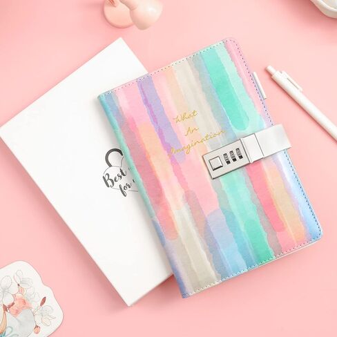 CAGIE Diary with Lock for Girls Age 8-12,Birthday Gifts for 9 10 11 12 Year Old Girls, Tie Dye Design 192 Pages Diary with Pen, 5.7 x 8.5 Inch Journal with Lock for Women Girl,White in Saudi Arabia
