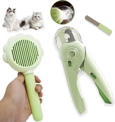 مجموعة العناية بالقطط مكونة من 3 قطع، فرشاة للتساقط، أداة تشذيب الأظافر مع ضوء LED ومبرد أظافر (لا تشتمل على 3 قطع من خلايا الأزرار LR44)، مشط للقطط ذات الشعر الطويل، مستلزمات الحيوانات الأليفة، هدايا لمحبي القطط in Kuwait