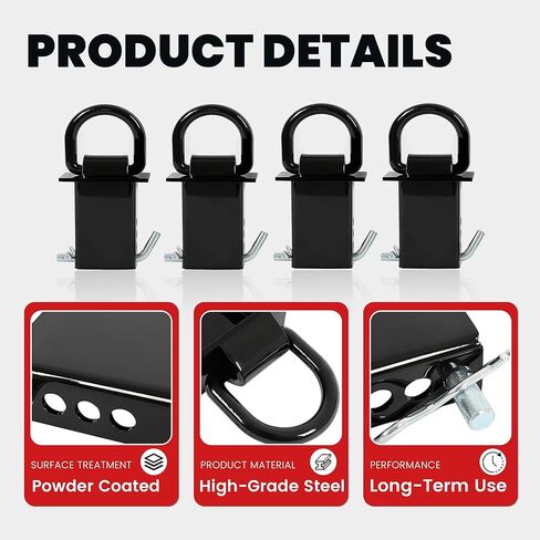 4 قطع جيب أوتاد عالي التحمل على شكل حرف D بوزن 5400 رطل قابل للتعديل جيب أوتاد مقطورة متوافق مع جيوب أوتاد قياسية 2 × 4 بوصة، أسود in Kuwait
