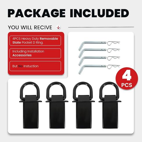 4 قطع جيب أوتاد عالي التحمل على شكل حرف D بوزن 5400 رطل قابل للتعديل جيب أوتاد مقطورة متوافق مع جيوب أوتاد قياسية 2 × 4 بوصة، أسود in Kuwait