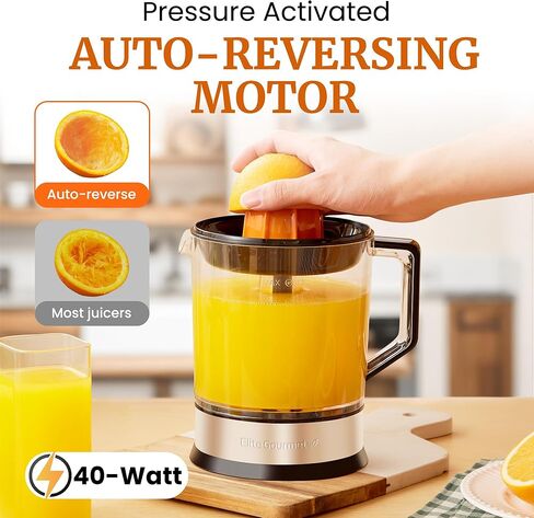Elite Gourmet ETS326 BPA-Free Electric Citrus Juicer, Compact, Large Volume, Pulp Control, Oranges, Lemons, Limes, Grapefruits with Easy Pour Spout, 24oz, Black/Stainless Steel in Kuwait