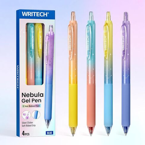 WRITECH Gel Pens Fine Point: 0.7mm Black Ink Retractable 6ct Smooth Writing with Aesthetic Gradient Color Barrel for Journaling Note Taking Silent Click No Smear Nebula Pen Set in Kuwait