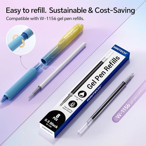 WRITECH Gel Pens Fine Point: 0.7mm Black Ink Retractable 6ct Smooth Writing with Aesthetic Gradient Color Barrel for Journaling Note Taking Silent Click No Smear Nebula Pen Set in Kuwait