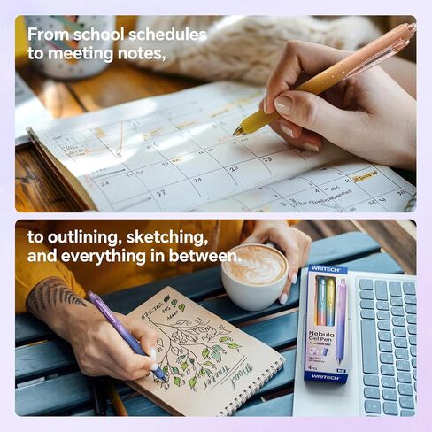 WRITECH Gel Pens Fine Point: 0.7mm Black Ink Retractable 6ct Smooth Writing with Aesthetic Gradient Color Barrel for Journaling Note Taking Silent Click No Smear Nebula Pen Set in Kuwait