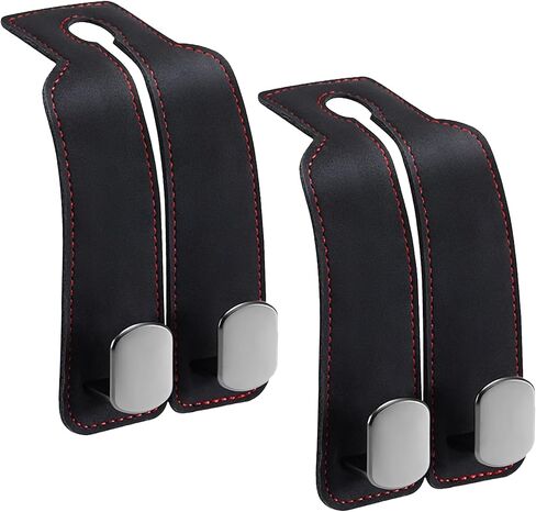 2 Pack Double Car Purse Hook Holds Up to 25 kg / 55 lbs XL Faux Leather with Durable Metal Hook (2.7x2cm) – Perfect Headrest Hooks for Car to Organize Bags and Essentials (Black) in Saudi Arabia