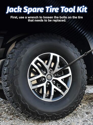 Spare Tire Repair Tool Kit for 2 Ton Car Tire Repair Kit fit Silverado/Sierra (2000-2014) with Spare Tire Jack Handle and Wheel Lug Wrench Emergency Kit，Replace 22969377 20782708 in Kuwait