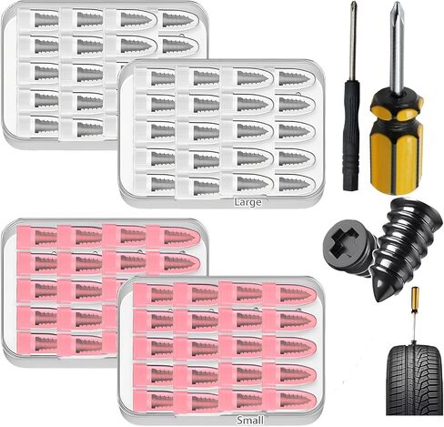 طقم أظافر مطاطية 20/40/60/80/100 قطعة لإصلاح الإطارات بمقاسين، أدوات إصلاح الإطارات ذاتية الخدمة السريعة، سدادات إصلاح البراغي مع صندوق ومفك براغي بحجمين، إصلاح سدادة براغي الإطارات (40 قطعة (L+S)) in Kuwait
