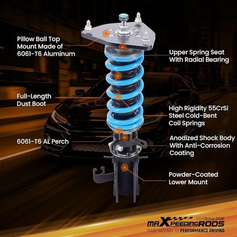 maxpeedingrods Coilover لنيسان ألتيما 2013-2018، لنيسان ماكسيما 2015-2023، 24 مستوى مثبط قابل للتعديل كويلوفيرس طقم تعليق تبختر، ارتفاع قابل للتعديل T6 مجموعات خفض مطورة أزرق in Kuwait