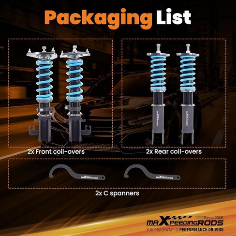 maxpeedingrods Coilover لنيسان ألتيما 2013-2018، لنيسان ماكسيما 2015-2023، 24 مستوى مثبط قابل للتعديل كويلوفيرس طقم تعليق تبختر، ارتفاع قابل للتعديل T6 مجموعات خفض مطورة أزرق in Kuwait