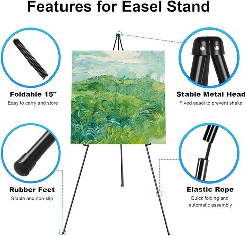 Folding Display Easel Stand, 63" Tall Floor Poster Easel, Adjustable Telescoping Art Easel, Easy Assembly, 1Pack in Saudi Arabia