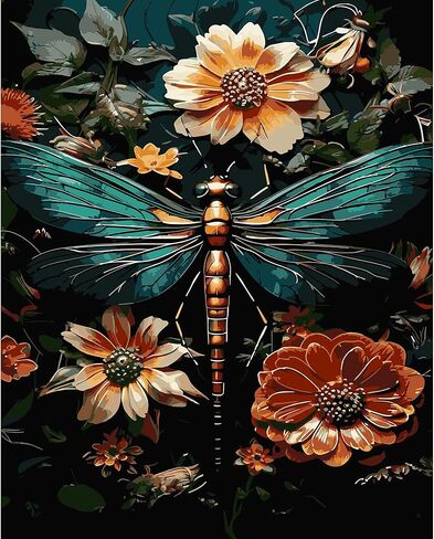 Dragonfly Paint By Numbers Kit For Adults Beginner Adult Paint By Number Kits On Canvas Dragonfly Flower Oil Painting Kit For Beginners Adults For Gift Home Wall Decor 16x20 Inch（Without Frame） in Kuwait