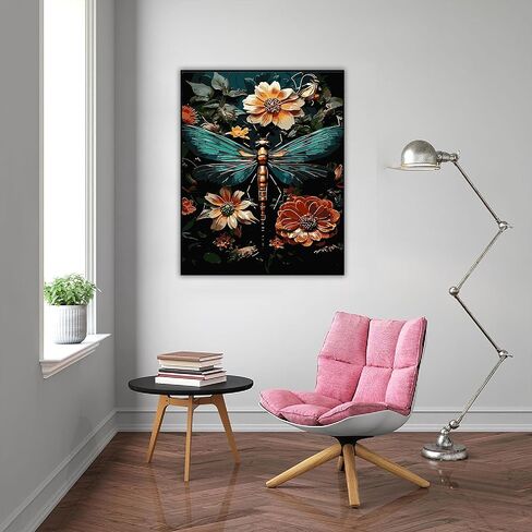 Dragonfly Paint By Numbers Kit For Adults Beginner Adult Paint By Number Kits On Canvas Dragonfly Flower Oil Painting Kit For Beginners Adults For Gift Home Wall Decor 16x20 Inch（Without Frame） in Kuwait