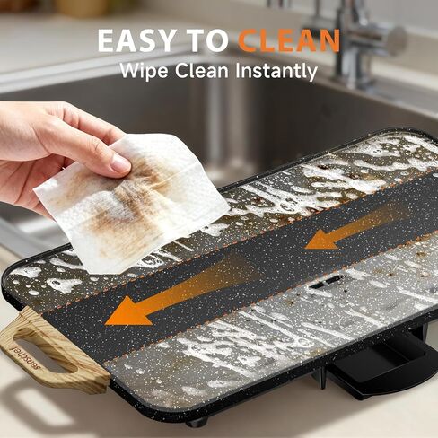 شواية كهربائية من باربكيو ماسترز، تسخين سريع ومتساوي بقدرة 1700 واط، سطح جرانيت غير لاصق مع تصميم منحدر بدون إطار، سهلة التنظيف، مثالية لوجبات الإفطار العائلية، مرقطة باللون الأسود، مقاس 12 × 20 بوصة in Kuwait