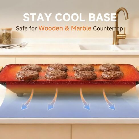 شواية كهربائية من باربكيو ماسترز، تسخين سريع ومتساوي بقدرة 1700 واط، سطح جرانيت غير لاصق مع تصميم منحدر بدون إطار، سهلة التنظيف، مثالية لوجبات الإفطار العائلية، مرقطة باللون الأسود، مقاس 12 × 20 بوصة in Kuwait