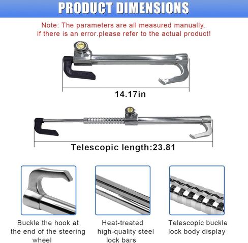 Universal Car Steering Wheel Lock, Retractable Double Hook Brake Locks Anti-Theft Device with 3 Keys, Adjustable Clutch Pedal Locks, Vehicle Security Lock Bar for Car Truck SUV in Saudi Arabia