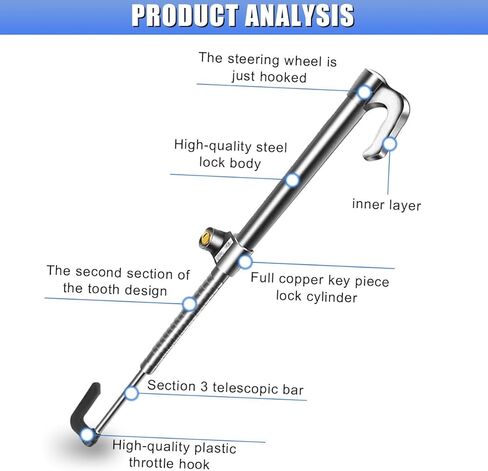 Universal Car Steering Wheel Lock, Retractable Double Hook Brake Locks Anti-Theft Device with 3 Keys, Adjustable Clutch Pedal Locks, Vehicle Security Lock Bar for Car Truck SUV in Saudi Arabia