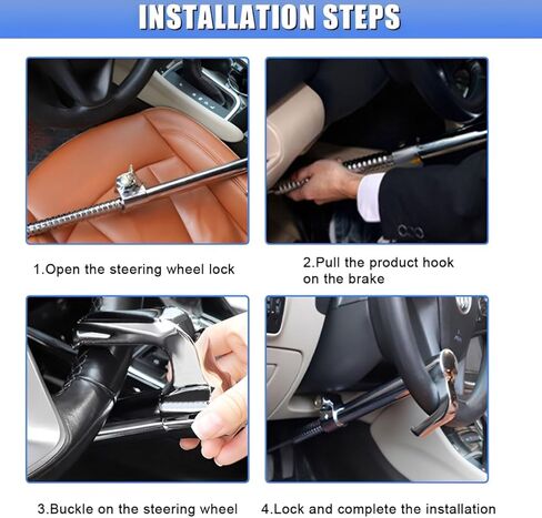 Universal Car Steering Wheel Lock, Retractable Double Hook Brake Locks Anti-Theft Device with 3 Keys, Adjustable Clutch Pedal Locks, Vehicle Security Lock Bar for Car Truck SUV in Saudi Arabia