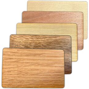 NFC Wooden Card Assortment - Oak, Basswood, Zelkova and more - Bulk NFC Business Card Assortment - NFC Ntag213 (5 Cards)